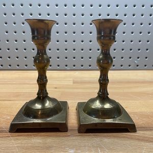 Two Short Gold Candlestick Holders